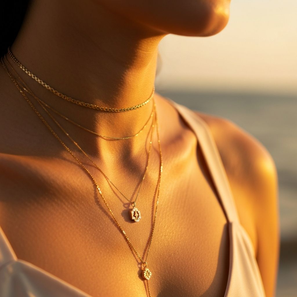 Katmanli altin kolye trendi - Layering tekniigi ornekleri Lumina Jewelry